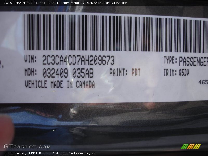 2010 300 Touring Dark Titanium Metallic Color Code PDT