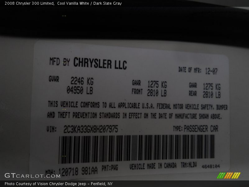 Cool Vanilla White / Dark Slate Gray 2008 Chrysler 300 Limited
