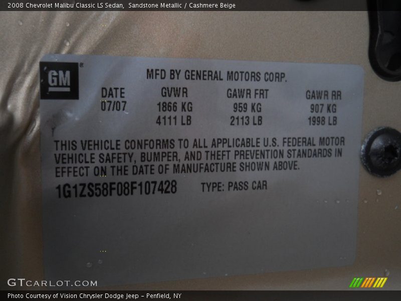 Sandstone Metallic / Cashmere Beige 2008 Chevrolet Malibu Classic LS Sedan