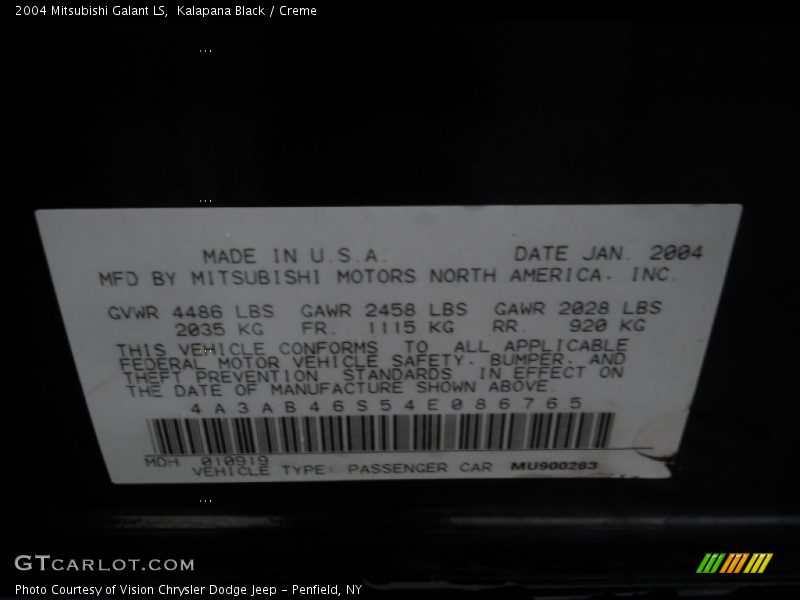 Kalapana Black / Creme 2004 Mitsubishi Galant LS