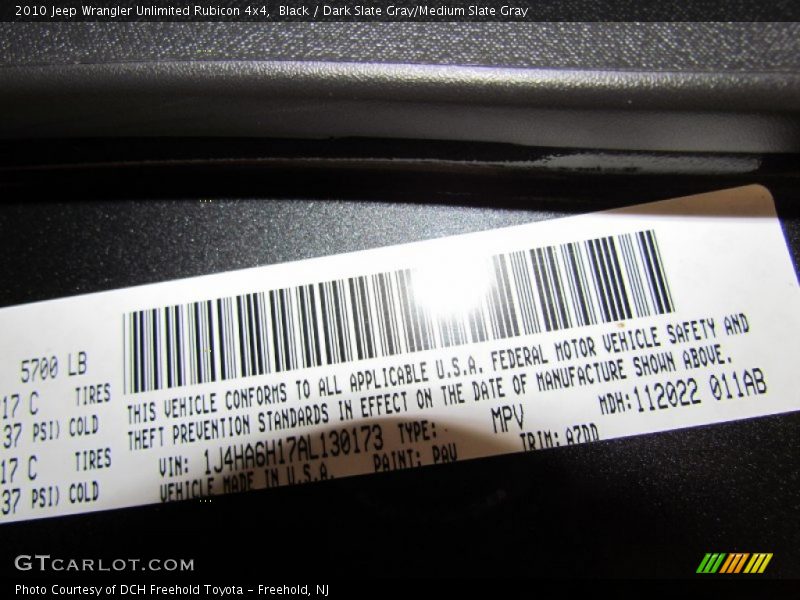 Black / Dark Slate Gray/Medium Slate Gray 2010 Jeep Wrangler Unlimited Rubicon 4x4