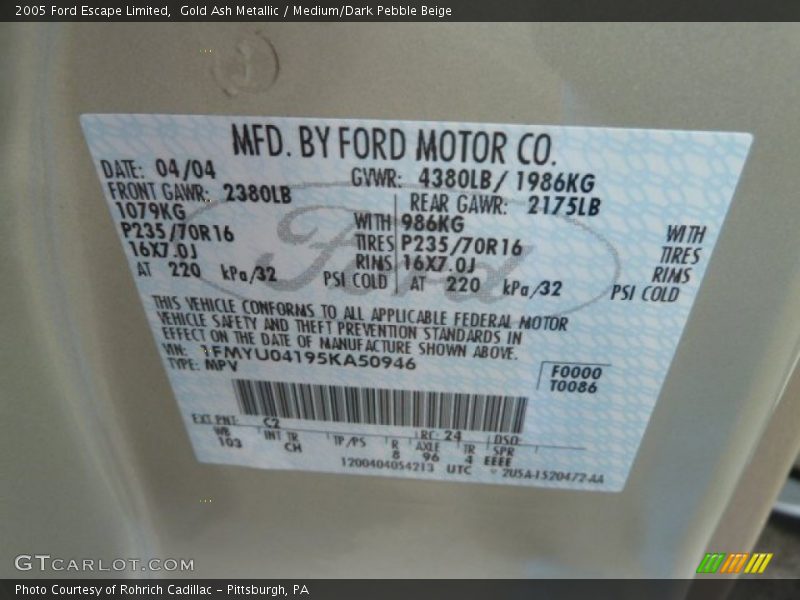 Gold Ash Metallic / Medium/Dark Pebble Beige 2005 Ford Escape Limited