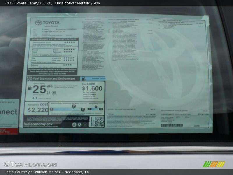 Classic Silver Metallic / Ash 2012 Toyota Camry XLE V6