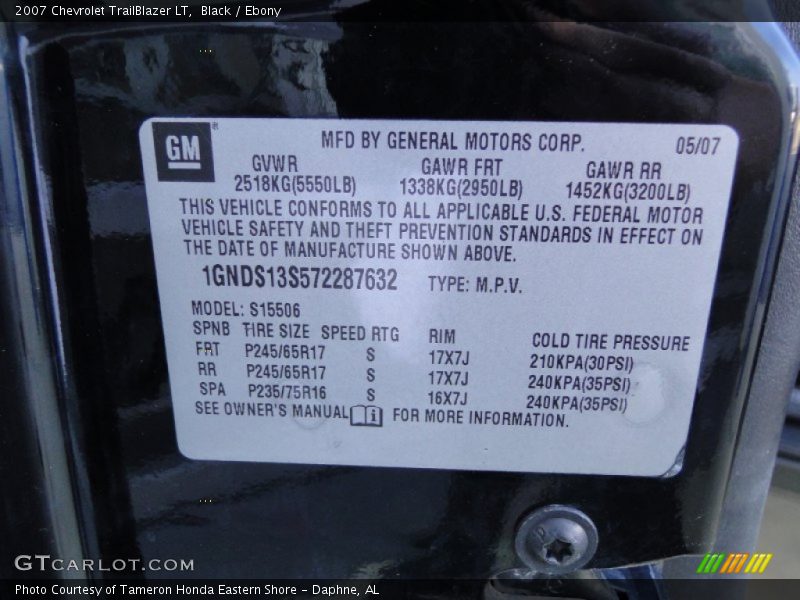 Black / Ebony 2007 Chevrolet TrailBlazer LT