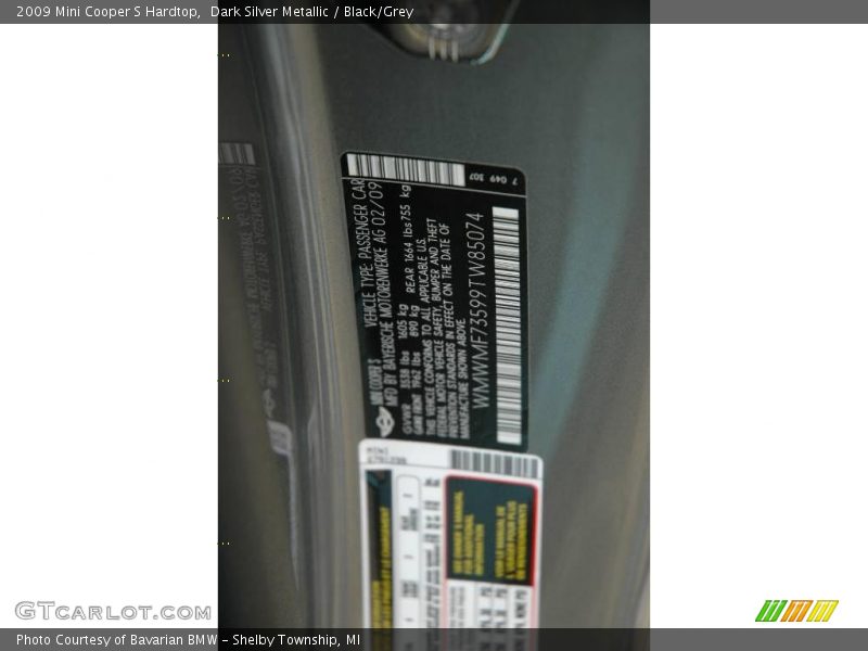 Dark Silver Metallic / Black/Grey 2009 Mini Cooper S Hardtop