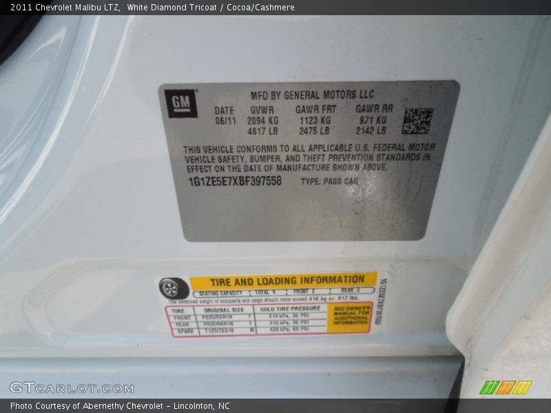 White Diamond Tricoat / Cocoa/Cashmere 2011 Chevrolet Malibu LTZ