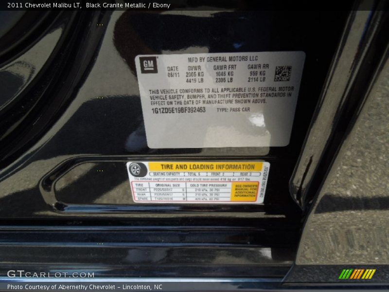 Black Granite Metallic / Ebony 2011 Chevrolet Malibu LT