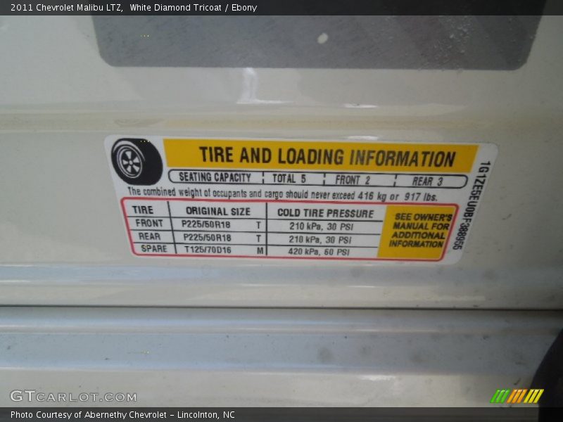 White Diamond Tricoat / Ebony 2011 Chevrolet Malibu LTZ