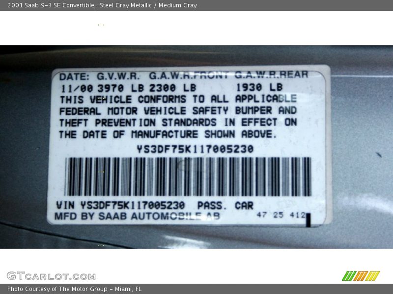 Steel Gray Metallic / Medium Gray 2001 Saab 9-3 SE Convertible