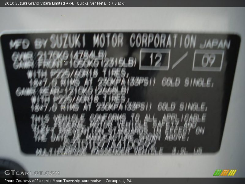 Quicksilver Metallic / Black 2010 Suzuki Grand Vitara Limited 4x4