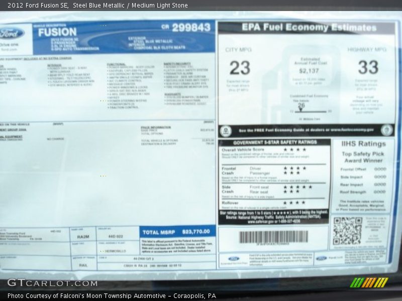 Steel Blue Metallic / Medium Light Stone 2012 Ford Fusion SE