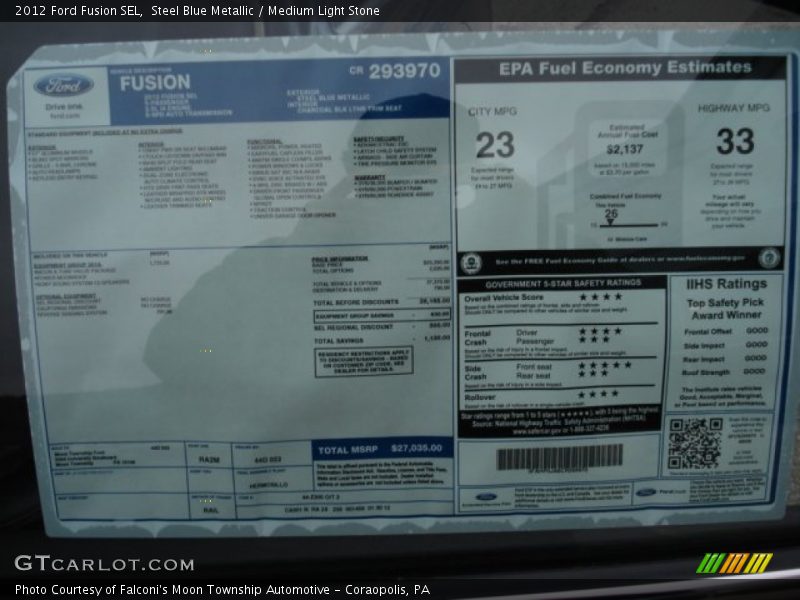 Steel Blue Metallic / Medium Light Stone 2012 Ford Fusion SEL