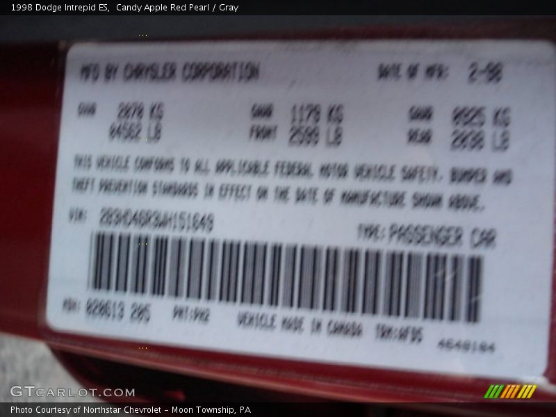 Candy Apple Red Pearl / Gray 1998 Dodge Intrepid ES