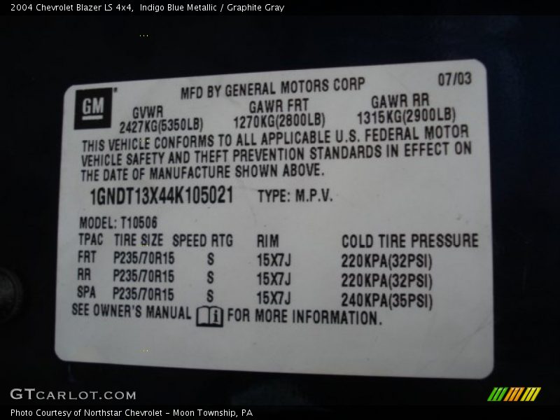Indigo Blue Metallic / Graphite Gray 2004 Chevrolet Blazer LS 4x4