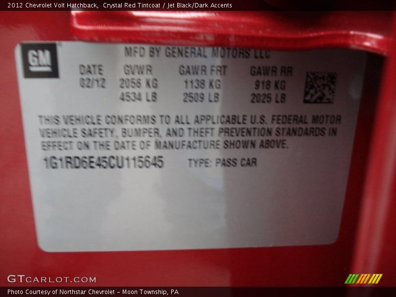 Crystal Red Tintcoat / Jet Black/Dark Accents 2012 Chevrolet Volt Hatchback
