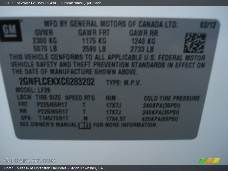 Summit White / Jet Black 2012 Chevrolet Equinox LS AWD