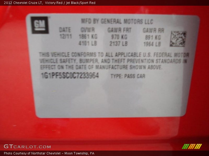 Victory Red / Jet Black/Sport Red 2012 Chevrolet Cruze LT
