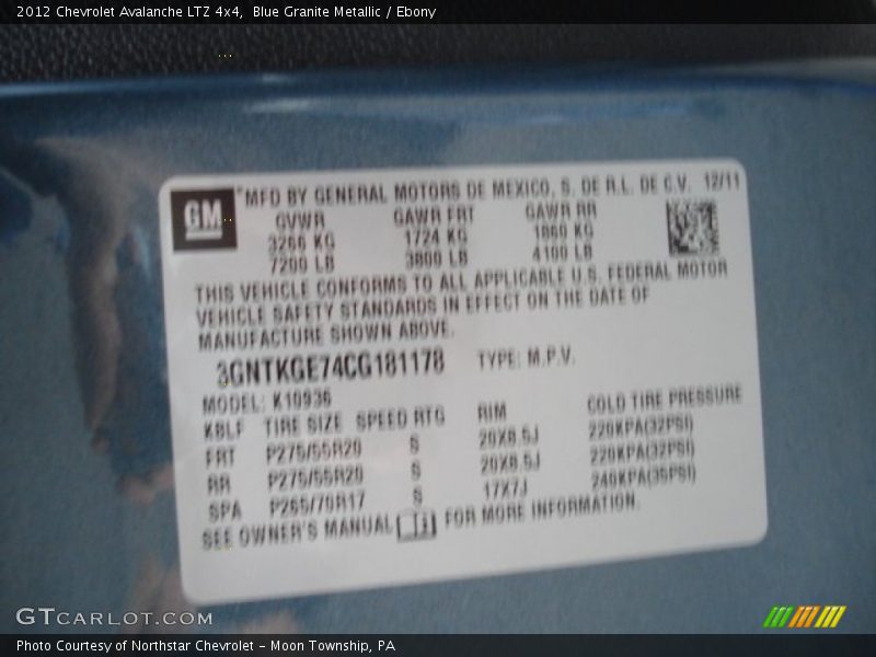 Blue Granite Metallic / Ebony 2012 Chevrolet Avalanche LTZ 4x4