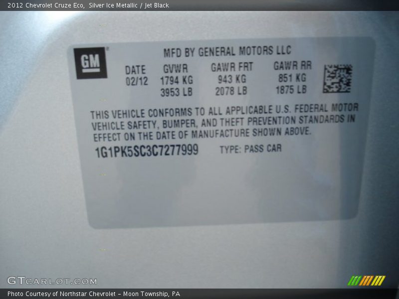 Silver Ice Metallic / Jet Black 2012 Chevrolet Cruze Eco