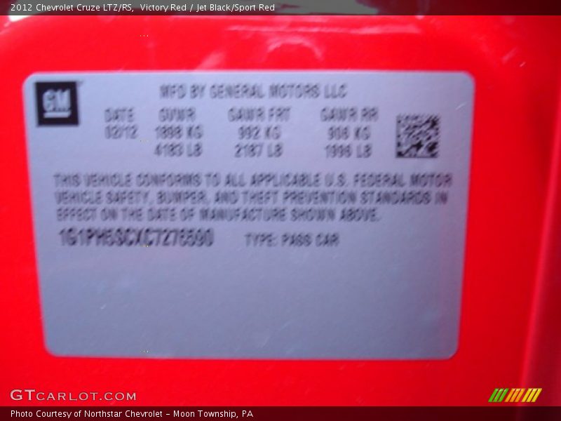 Victory Red / Jet Black/Sport Red 2012 Chevrolet Cruze LTZ/RS