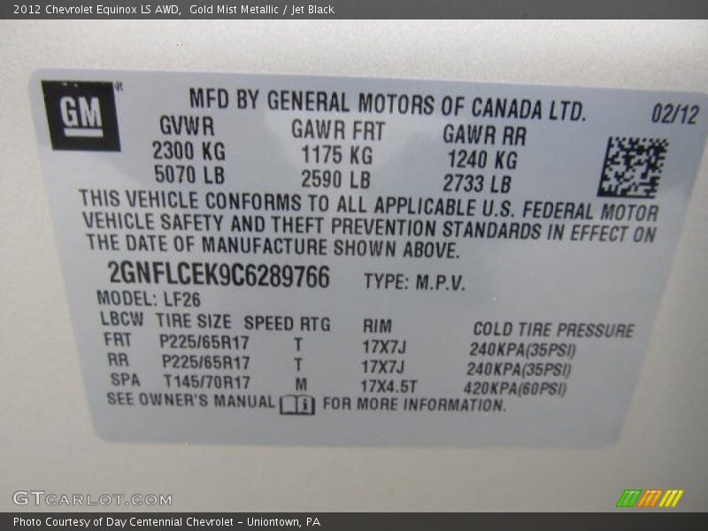 Gold Mist Metallic / Jet Black 2012 Chevrolet Equinox LS AWD