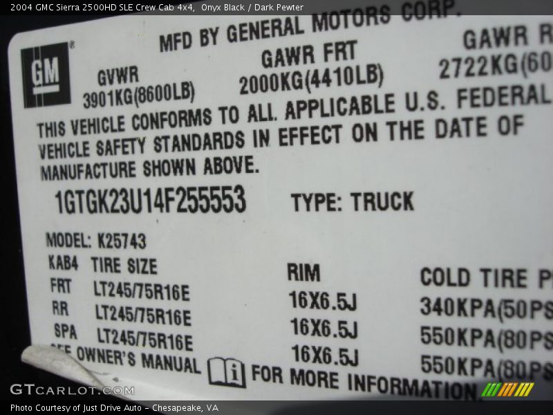 Onyx Black / Dark Pewter 2004 GMC Sierra 2500HD SLE Crew Cab 4x4