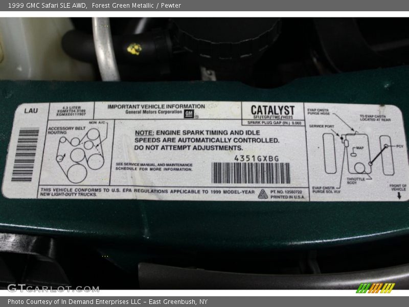 Info Tag of 1999 Safari SLE AWD