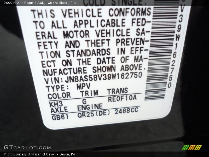 Wicked Black / Black 2009 Nissan Rogue S AWD