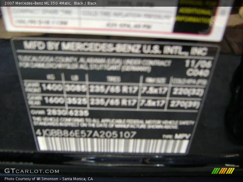 Black / Black 2007 Mercedes-Benz ML 350 4Matic