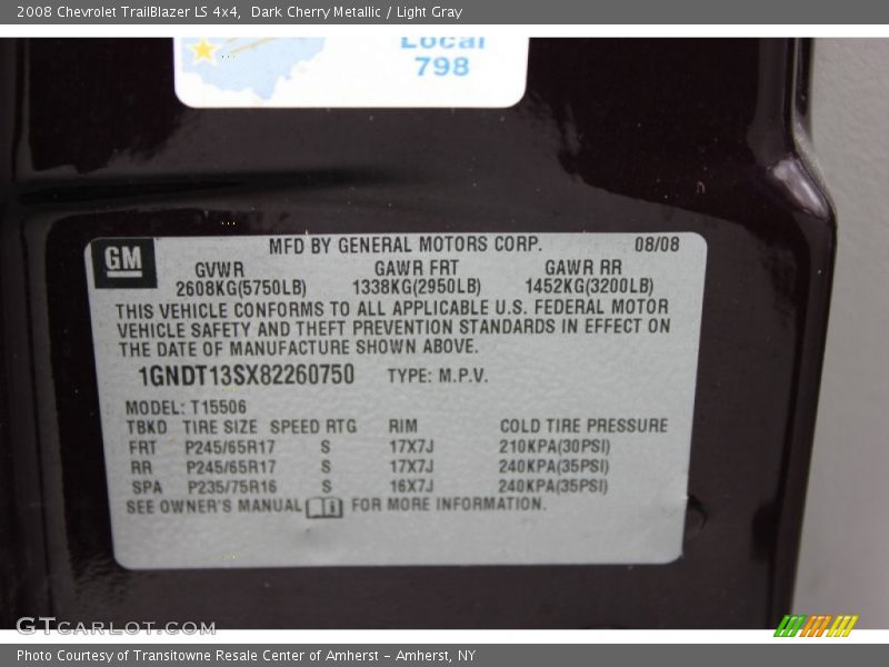 Dark Cherry Metallic / Light Gray 2008 Chevrolet TrailBlazer LS 4x4