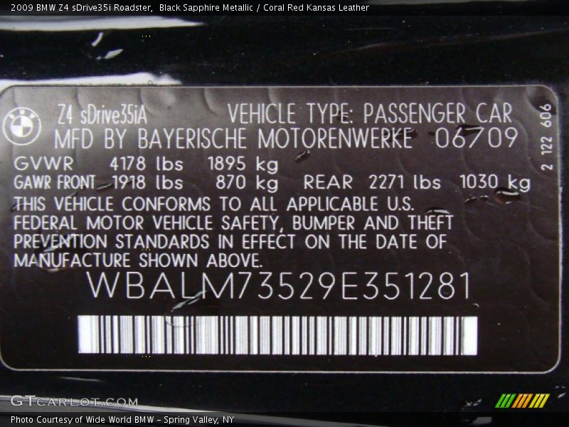 Black Sapphire Metallic / Coral Red Kansas Leather 2009 BMW Z4 sDrive35i Roadster