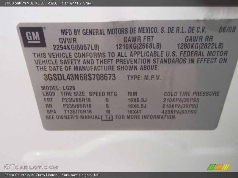 Polar White / Gray 2008 Saturn VUE XE 3.5 AWD