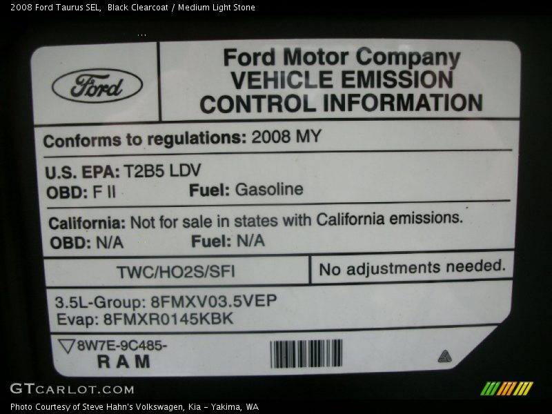 Black Clearcoat / Medium Light Stone 2008 Ford Taurus SEL