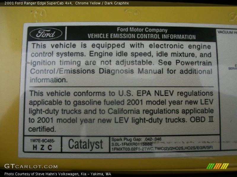 Info Tag of 2001 Ranger Edge SuperCab 4x4