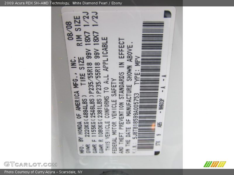 White Diamond Pearl / Ebony 2009 Acura RDX SH-AWD Technology