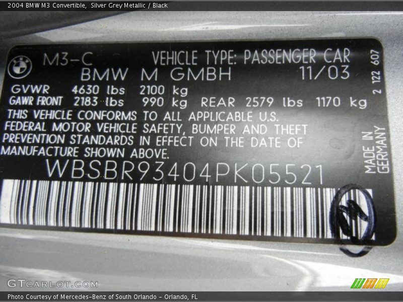 Silver Grey Metallic / Black 2004 BMW M3 Convertible