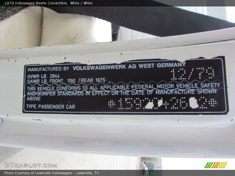 Info Tag of 1979 Beetle Convertible