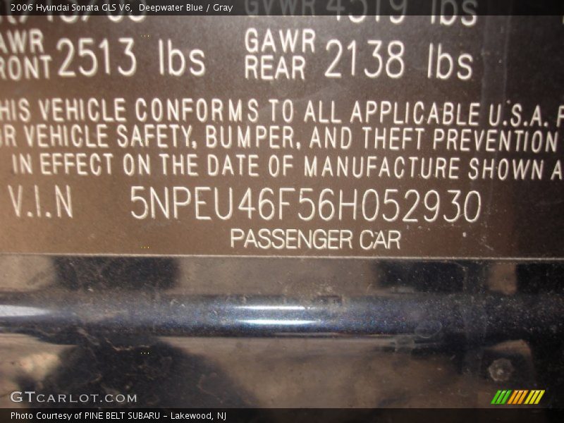 Deepwater Blue / Gray 2006 Hyundai Sonata GLS V6