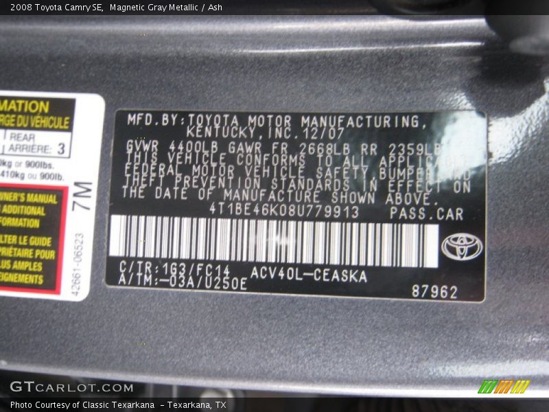 Magnetic Gray Metallic / Ash 2008 Toyota Camry SE