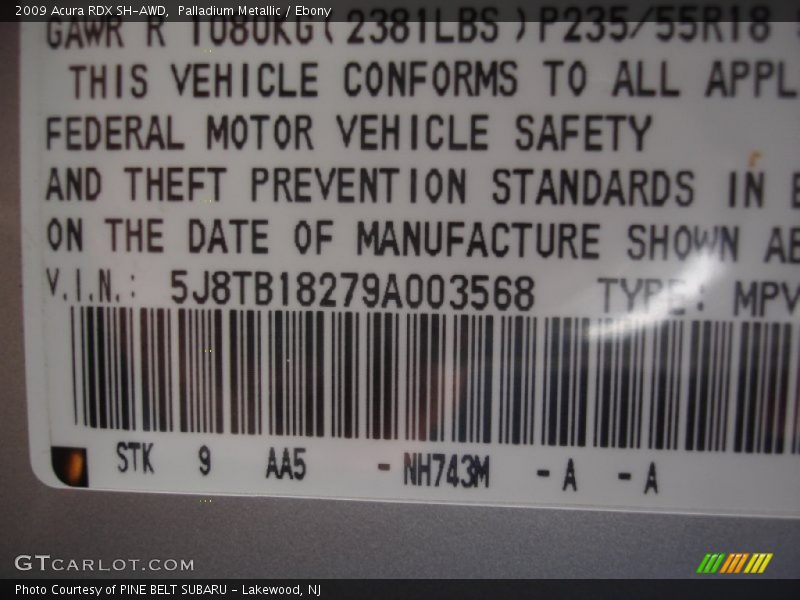 Palladium Metallic / Ebony 2009 Acura RDX SH-AWD