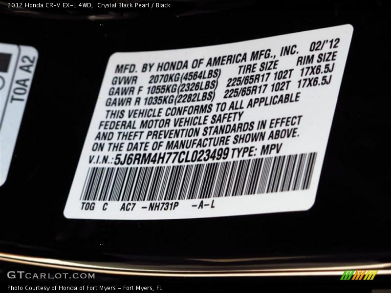Crystal Black Pearl / Black 2012 Honda CR-V EX-L 4WD