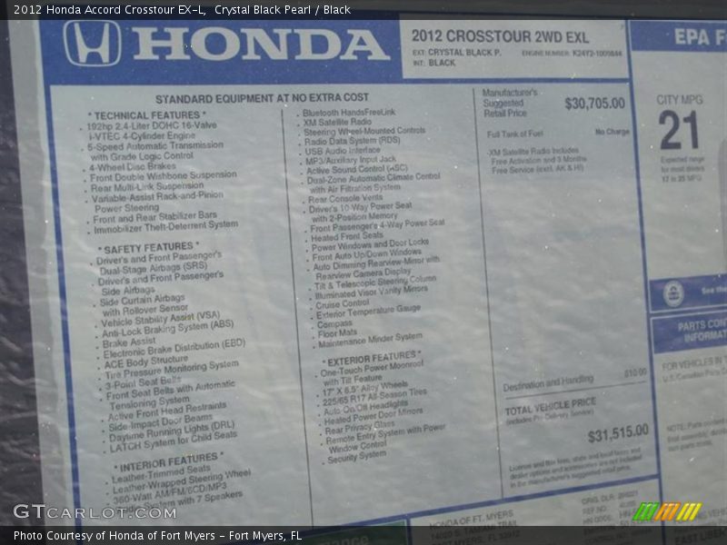  2012 Accord Crosstour EX-L Window Sticker