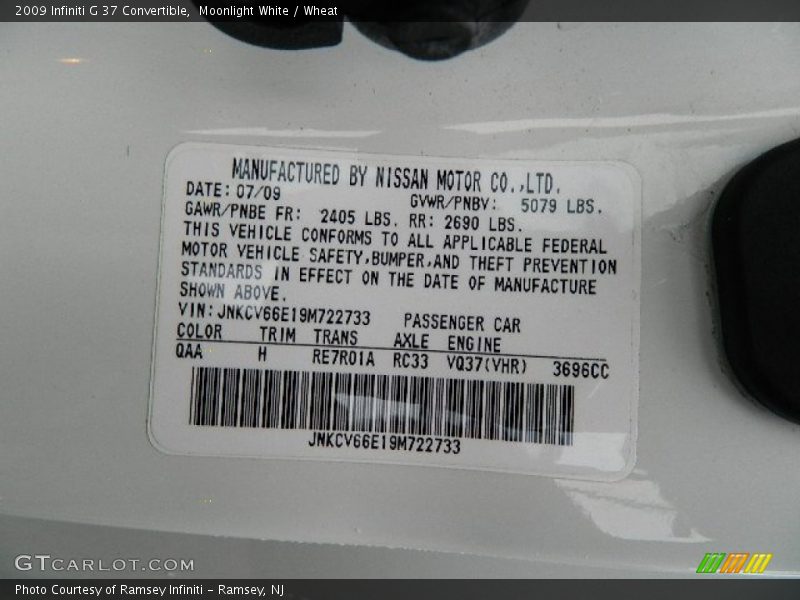 Moonlight White / Wheat 2009 Infiniti G 37 Convertible