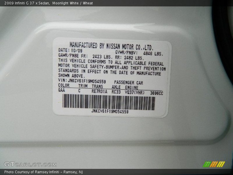 Moonlight White / Wheat 2009 Infiniti G 37 x Sedan