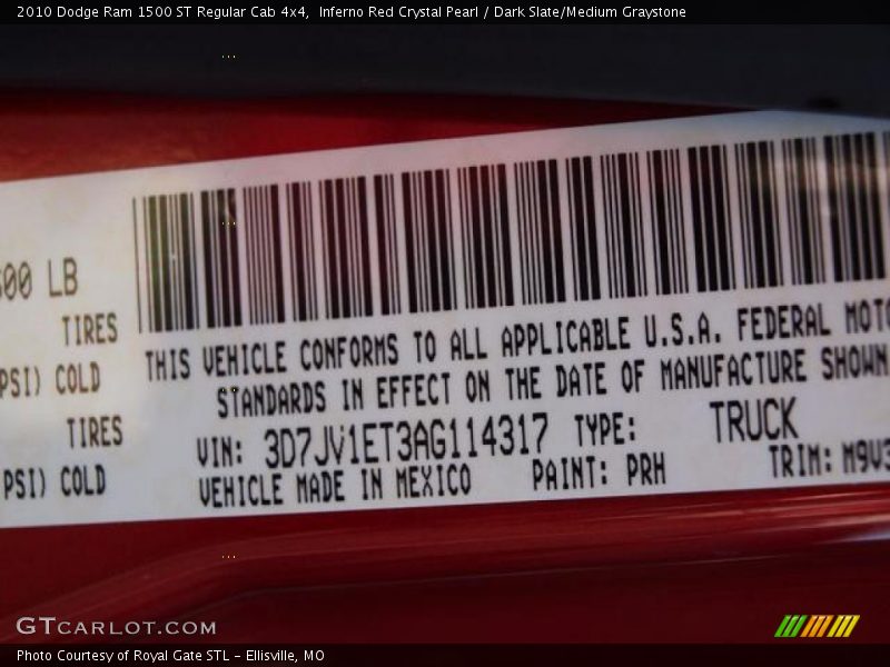 2010 Ram 1500 ST Regular Cab 4x4 Inferno Red Crystal Pearl Color Code PRH