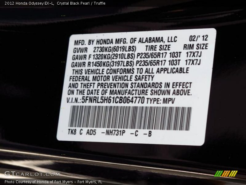 Crystal Black Pearl / Truffle 2012 Honda Odyssey EX-L