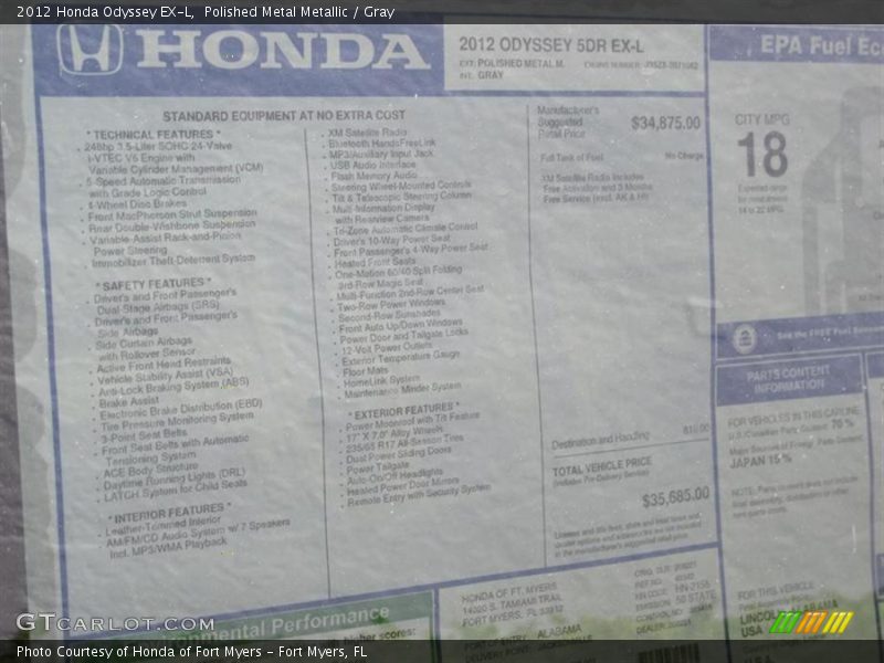 Polished Metal Metallic / Gray 2012 Honda Odyssey EX-L