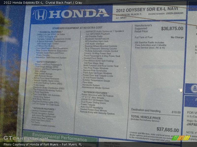 Crystal Black Pearl / Gray 2012 Honda Odyssey EX-L