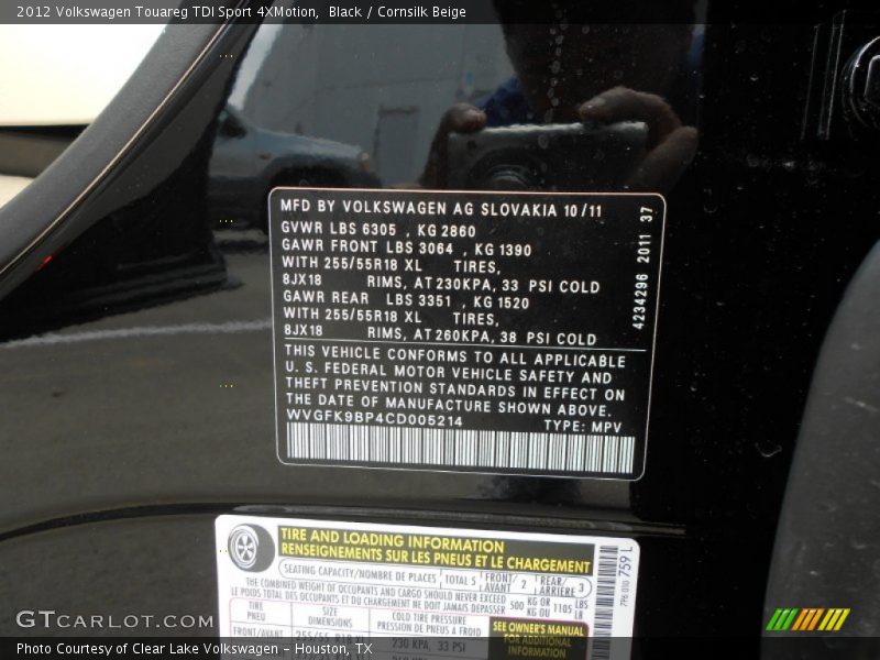 Black / Cornsilk Beige 2012 Volkswagen Touareg TDI Sport 4XMotion