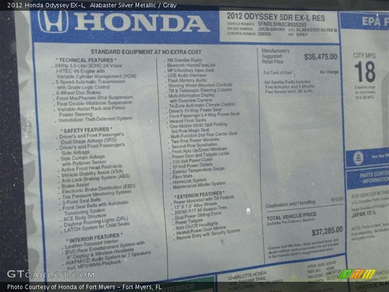 Alabaster Silver Metallic / Gray 2012 Honda Odyssey EX-L